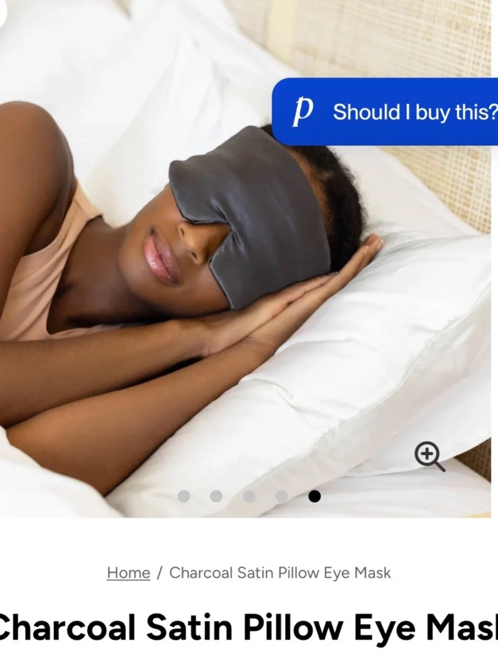Kitsch Charcoal Satin Pillow Eye Mask - Gray